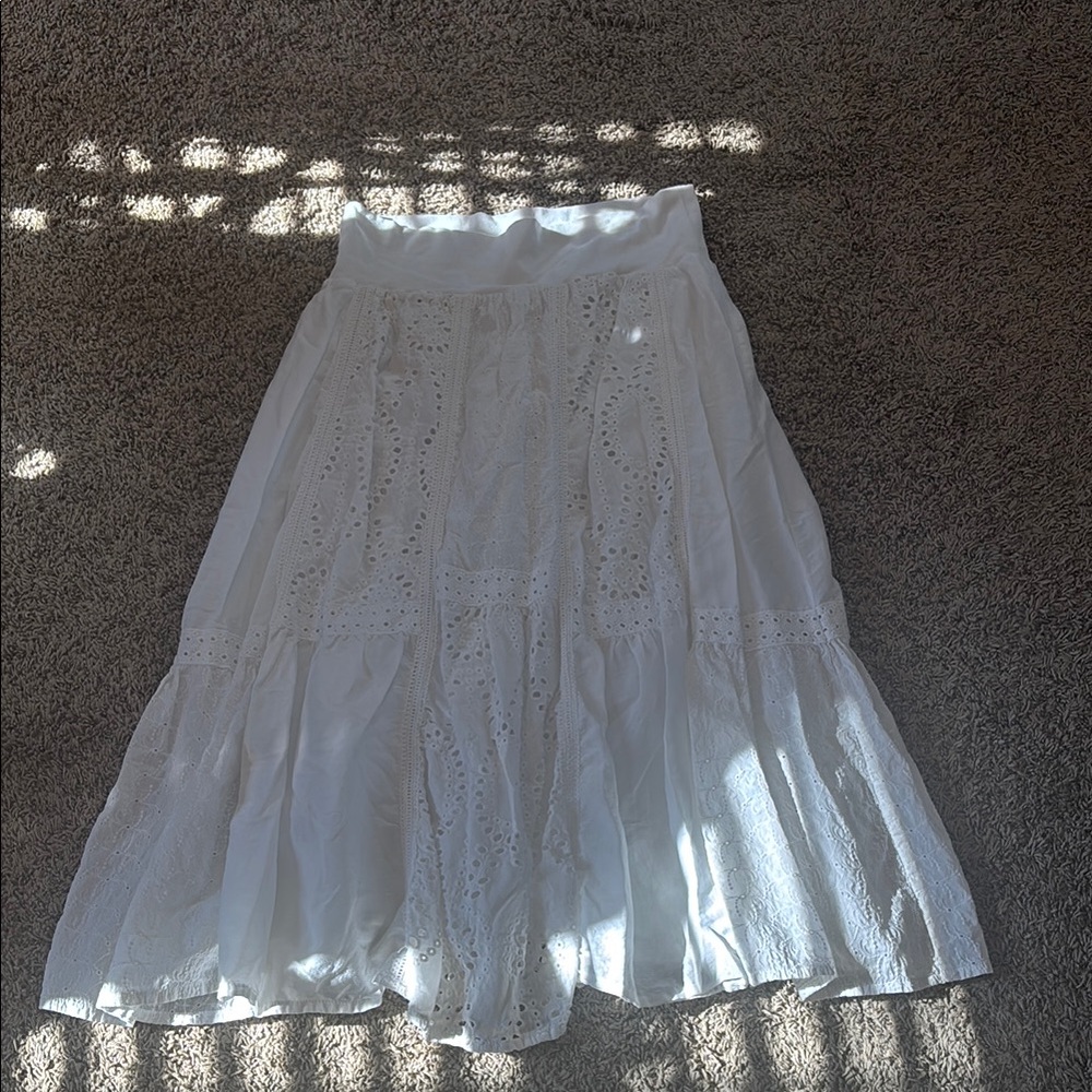 Reba White Midi A-Line Skirt Pleated